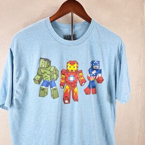 Marvel Comics Mad Engine Block Pixel Heroes T-Shirt Light Blue Sz XL